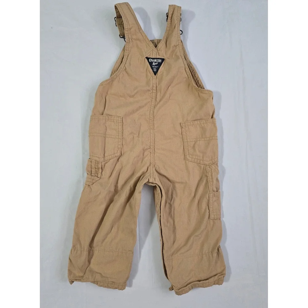 OshKosh Bgosh Toddler Boys Khaki Canvas Overalls Tan 18M 1T273010